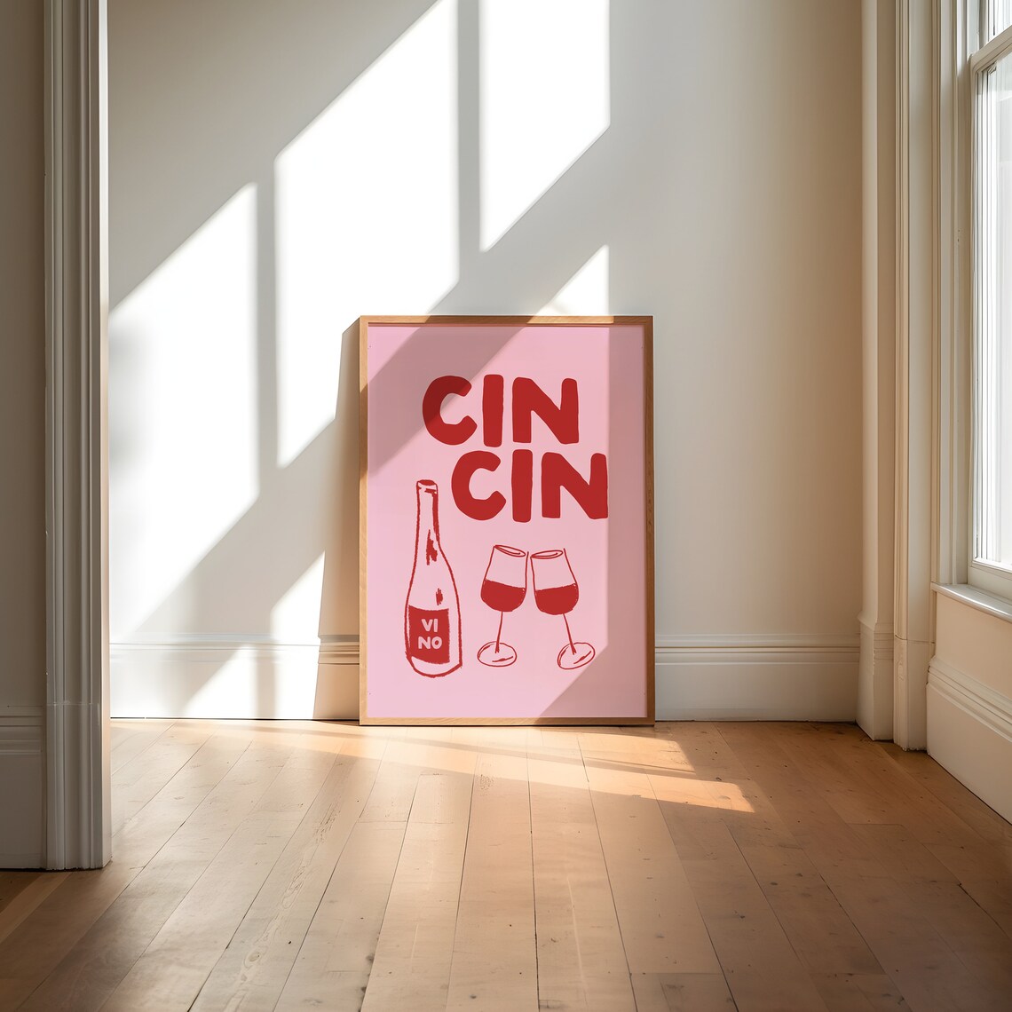 Cin Cin Retro Wine Poster, Bar Cart Wall Art - Image 2