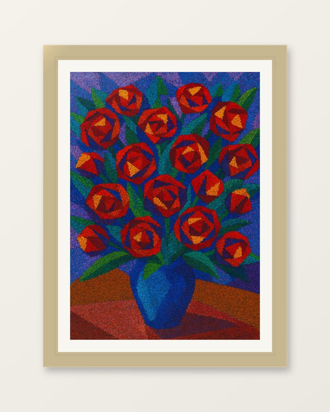 Red Roses Blue Vase Cubist Floral Still Life Painting Art Poster