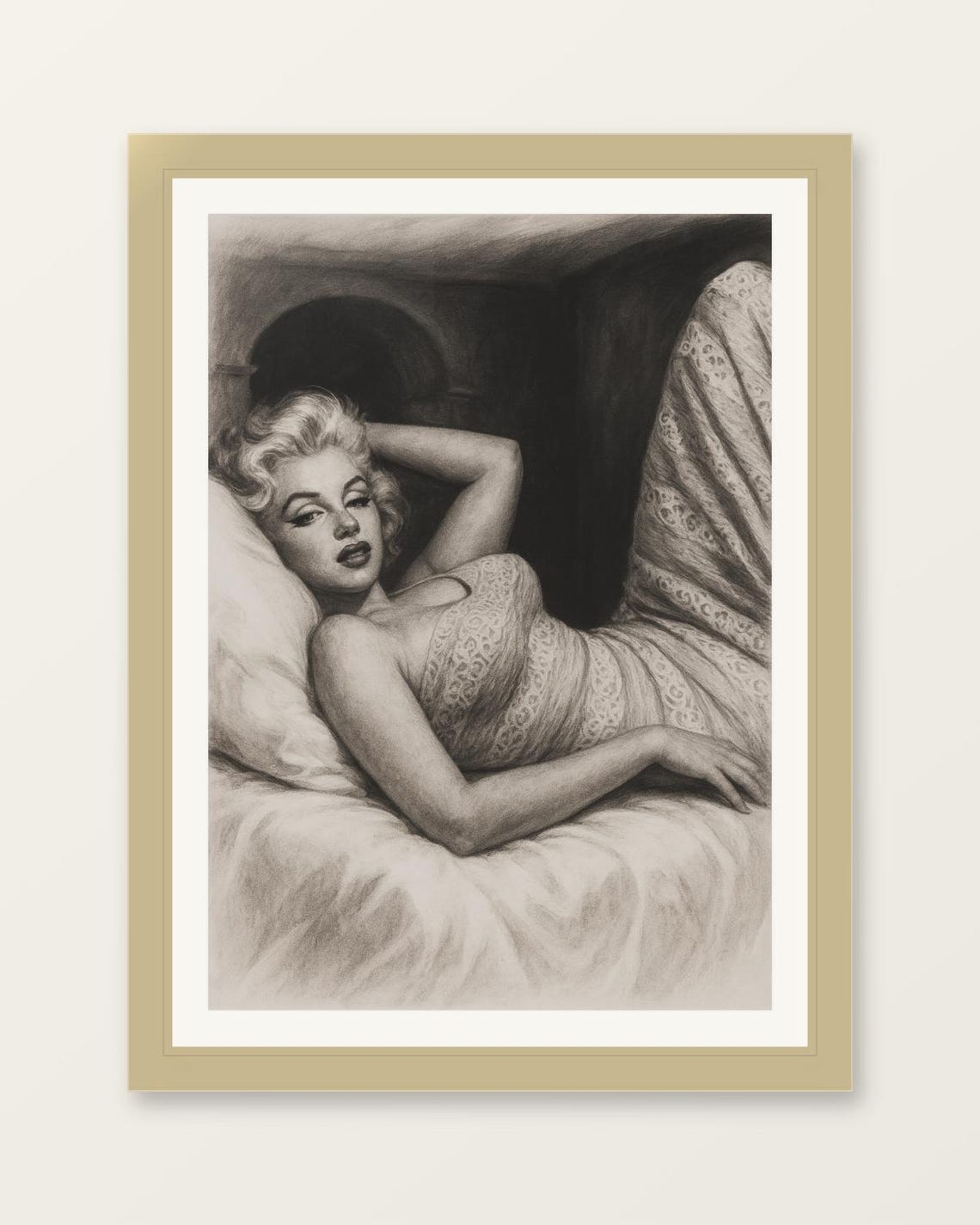 Elegant Vintage Monochrome Reclining Woman Wall Art