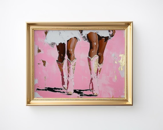 Shiny Pink Cowboy Boots Western Oil Painting Girly Art Poster
