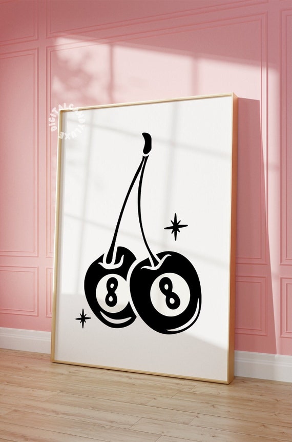 Wall Art Prints Trendy Black And White Wall Art Retro Art Prints And Posters Eight Ball Cherry Wall Decor Aesthetic Print