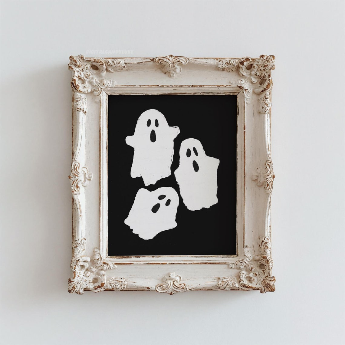 Three Cute White Ghosts Black Spooky Minimalist Halloween Poster