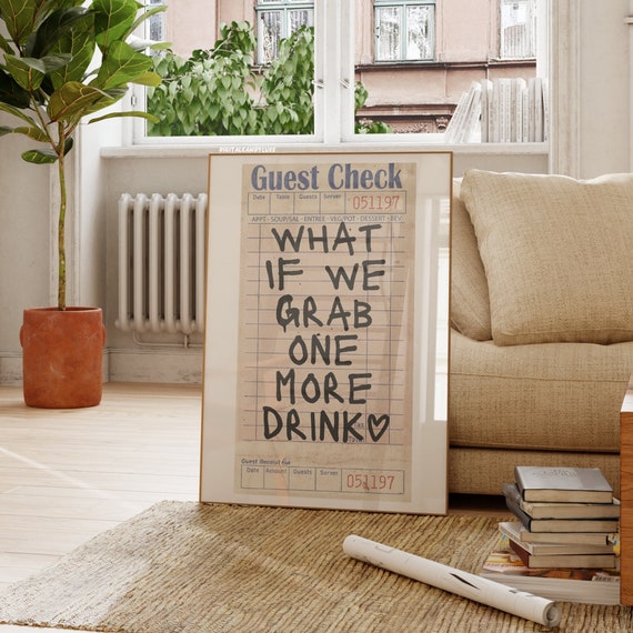 Guest Check Poster Bar Cart Prints One More Drink Wall Art Prints And Posters Shipped Unframed Bar Cart Accessories Cute Apartment Decor