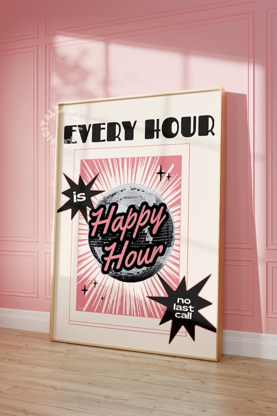 Every Hour Is Happy Hour Retro Bar Cart Art Print