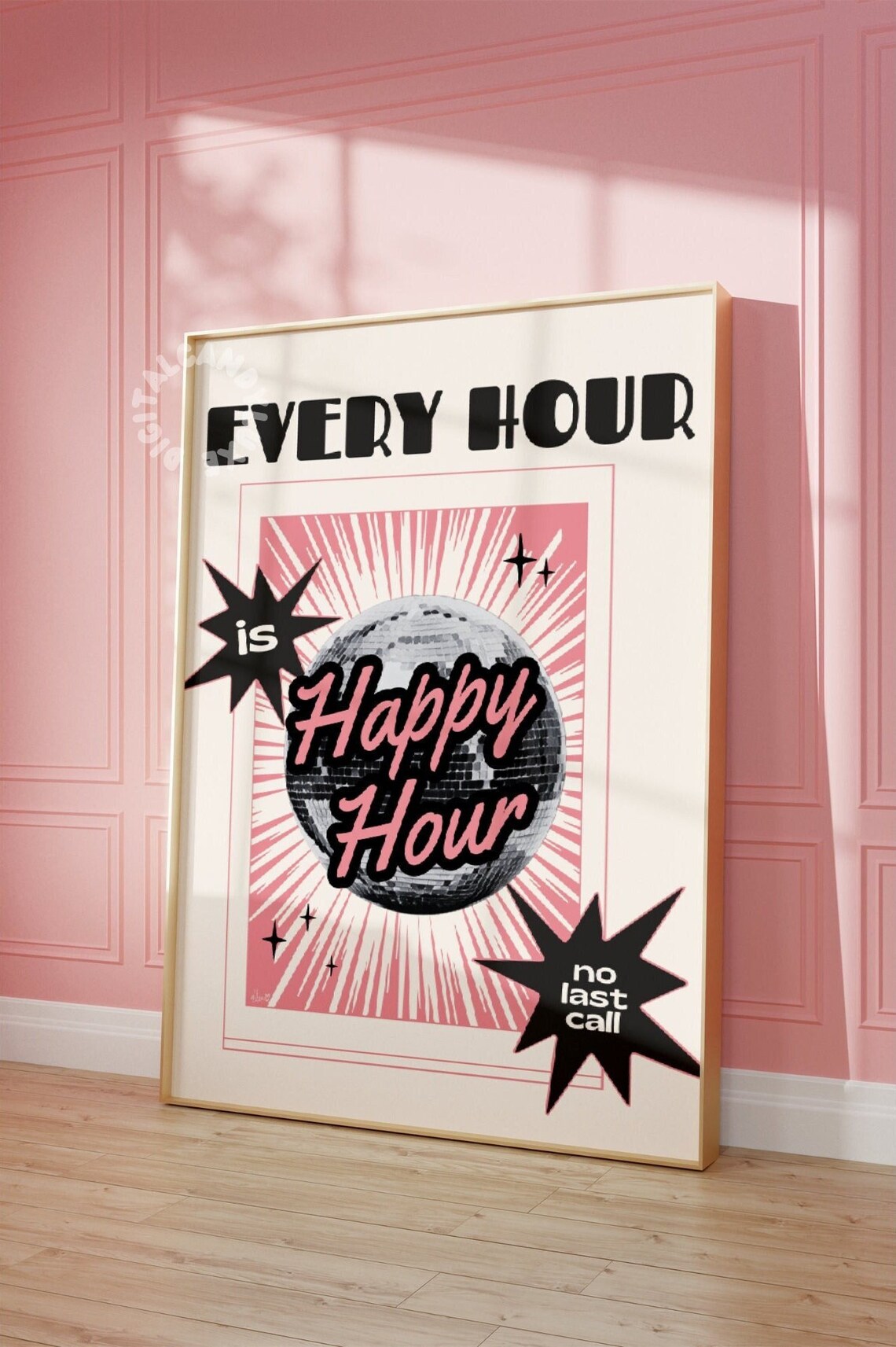 Every Hour Is Happy Hour Retro Bar Cart Art Print