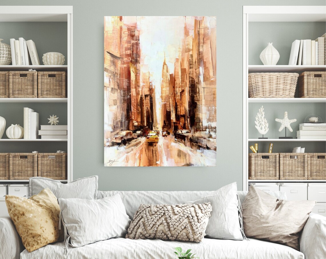 Golden New York Street With Yellow Taxi Impressionist City Poster - Image 2