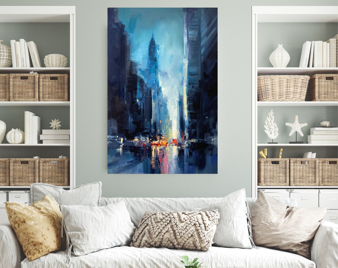 New York Night Street In Blue Chrysler Building Cityscape Poster - Image 2