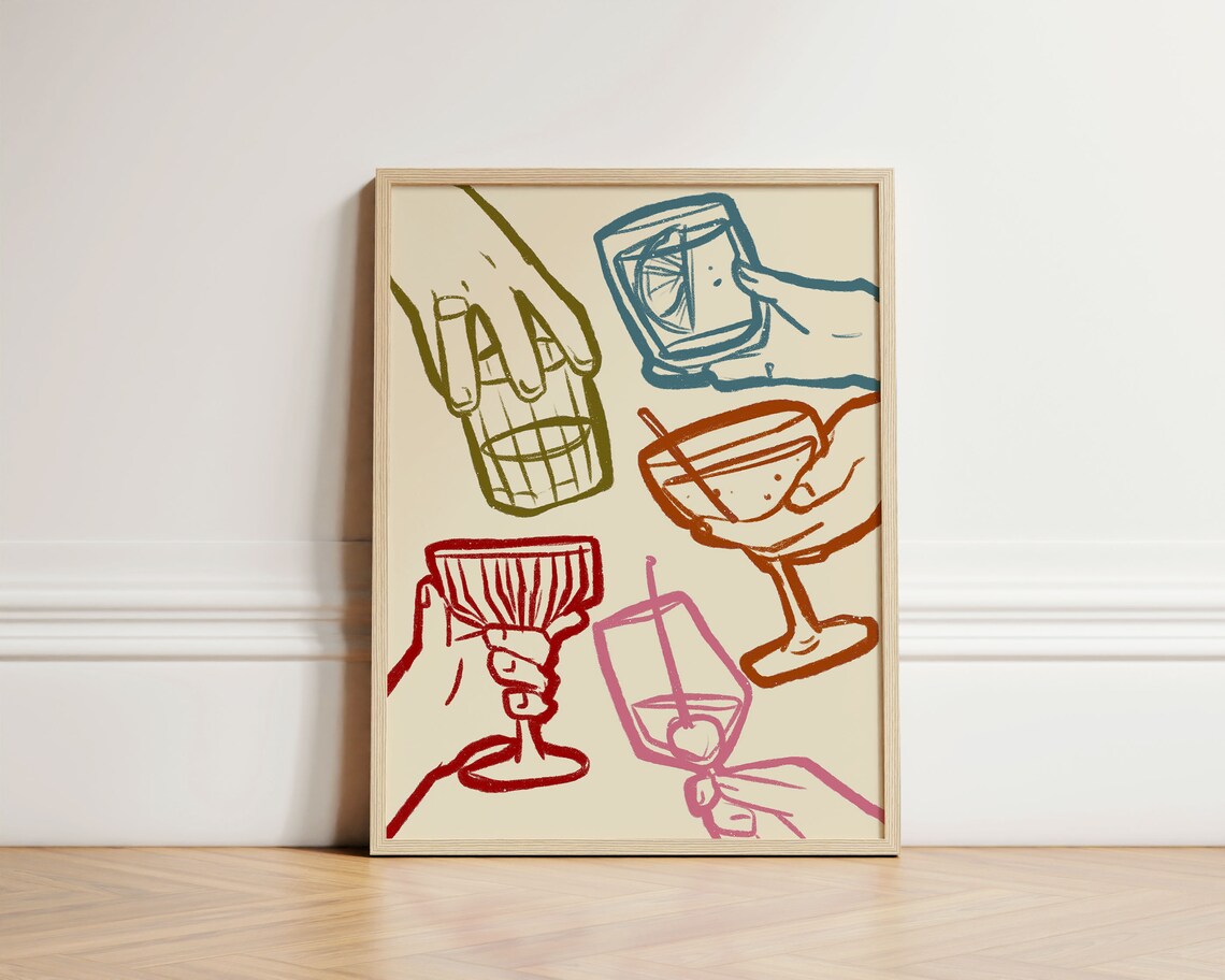 Cheers Retro Cocktail Poster, Kitchen Art Print