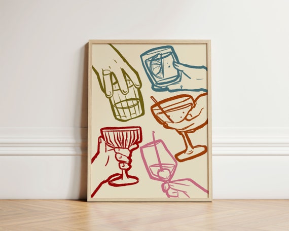 Cheers Retro Cocktail Poster, Kitchen Art Print