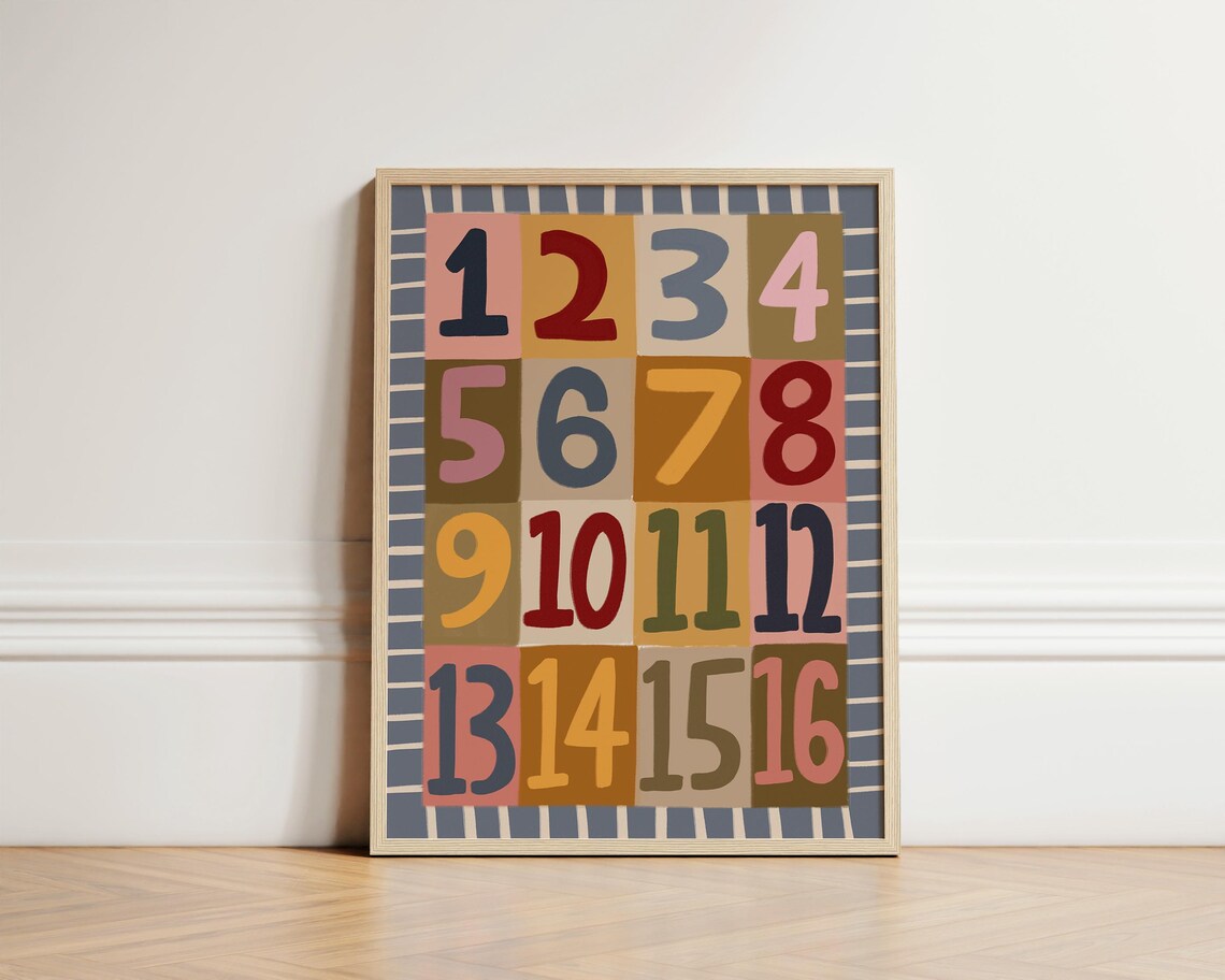 Numbers Print, Boho Nursery Kids Room Art Print