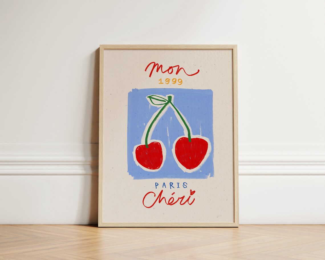 Mon Cheri Cherry Kitchen Art Print, Paris Decor