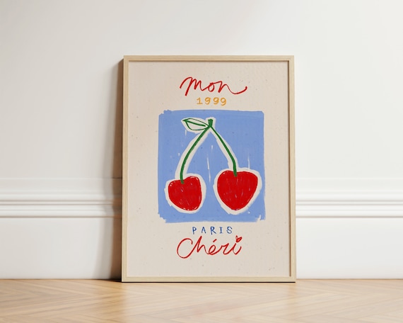 Mon Cheri Cherry Kitchen Art Print, Paris Decor