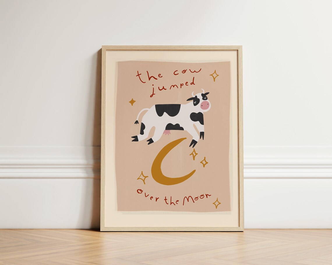 Cow Jumped Over Moon Nursery Rhyme Art Print