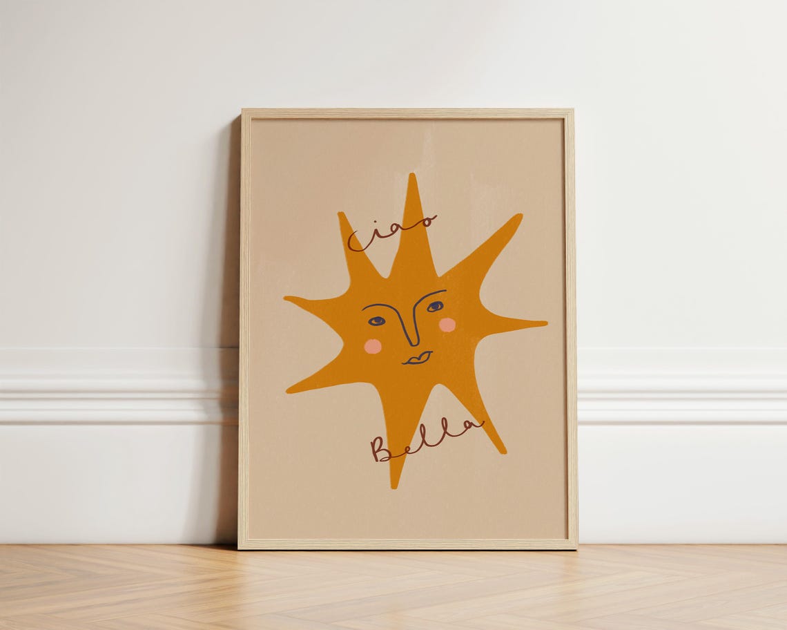 Ciao Bella Nursery Sun Face Boho Kids Room Italian Quote Print