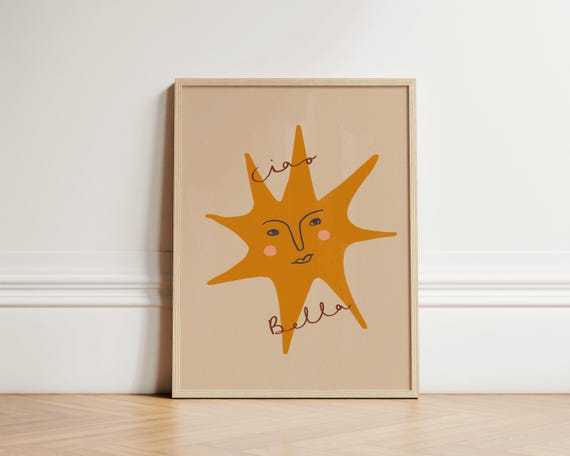 Ciao Bella Print Nursery Sun Eclectic Art Illustration Wall Boho Decor Kids Room Play Unframed