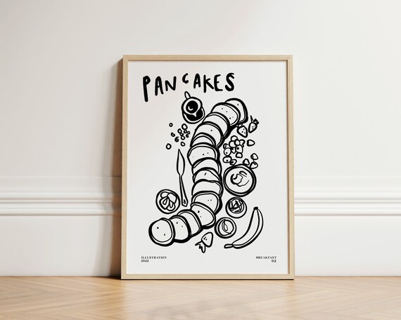 Pancakes Breakfast Line Art Illustration 2022 Kitchen Cafe Poster