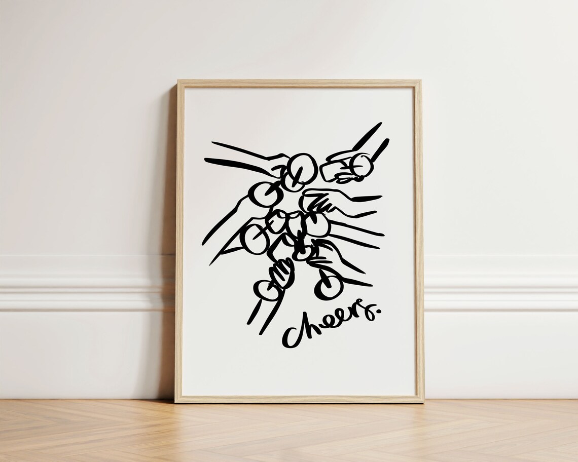 Cheers Wine Print Abstract Wall Art Retro Kitchen Prints Room Decor Gallery Home Inspo Unframed