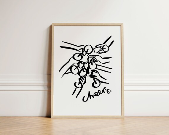 Cheers Wine Print Abstract Wall Art Retro Kitchen Prints Room Decor Gallery Home Inspo Unframed