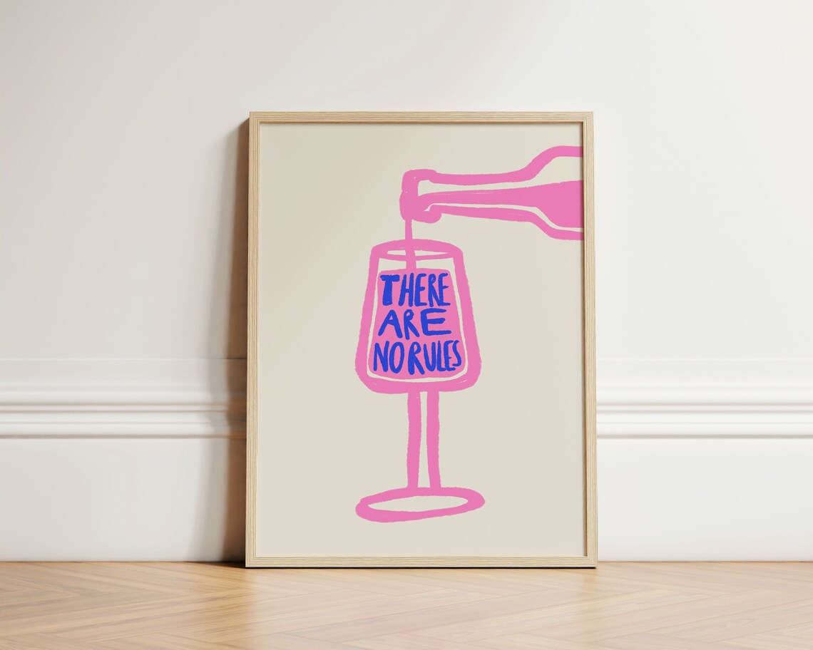 There Are No Rules Wine Retro Kitchen Art Print