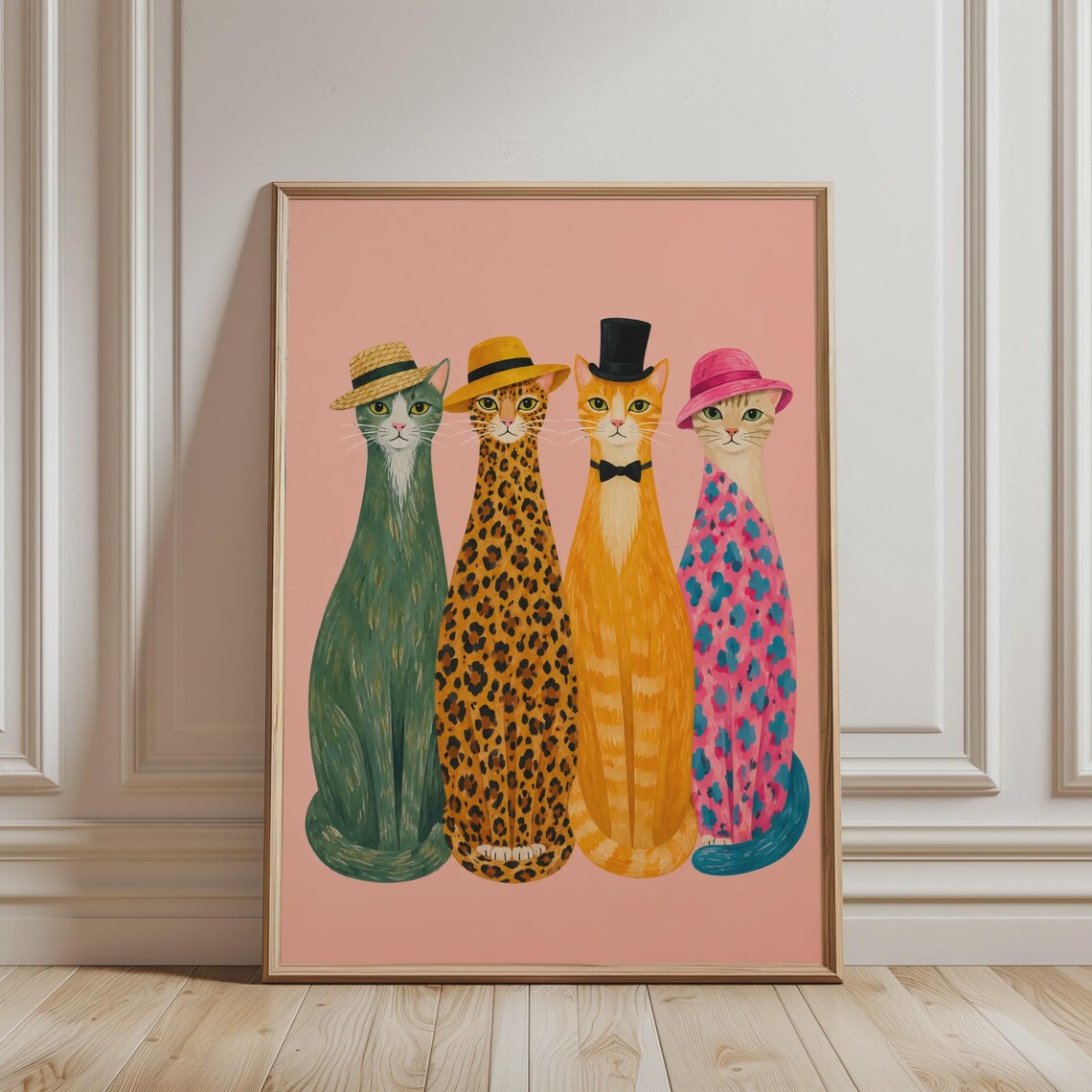 Stylish Retro Cat Artwork, Fashion Cats Poster Print