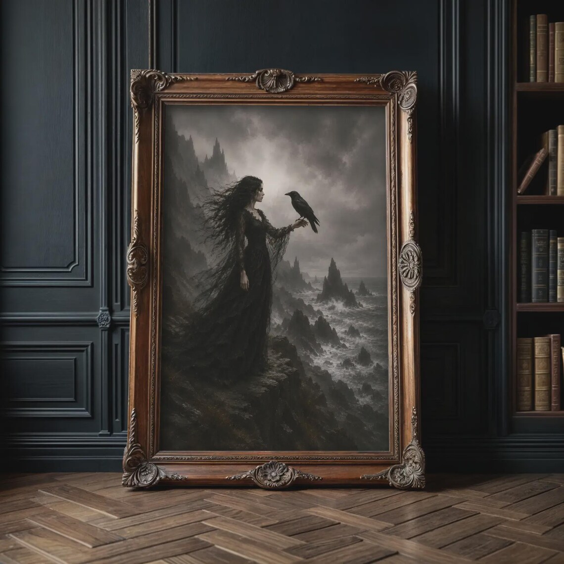 Woman With Raven Gothic Dark Fantasy Art Print