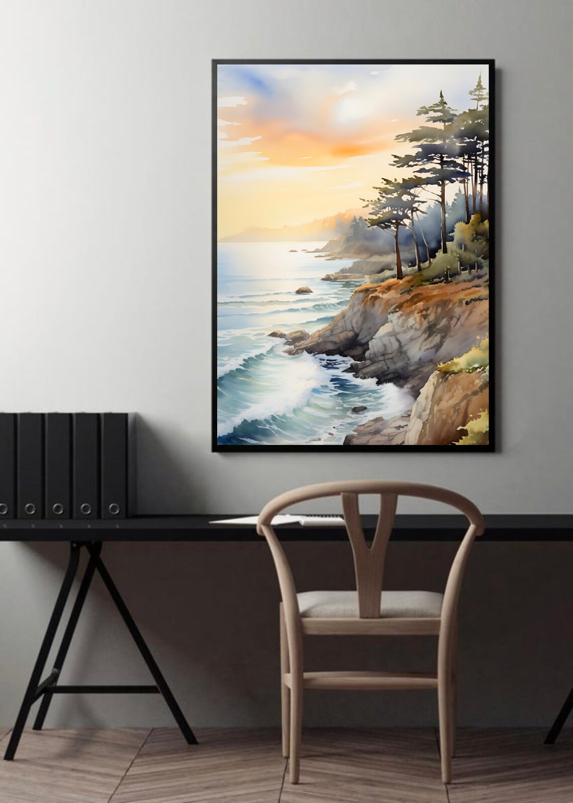 Lone Cypress Monterey Beach California Coast Wall Art Ocean Watercolor Painting Pebble Beach Poster California Travel Print Monterey Bay Art - Image 4