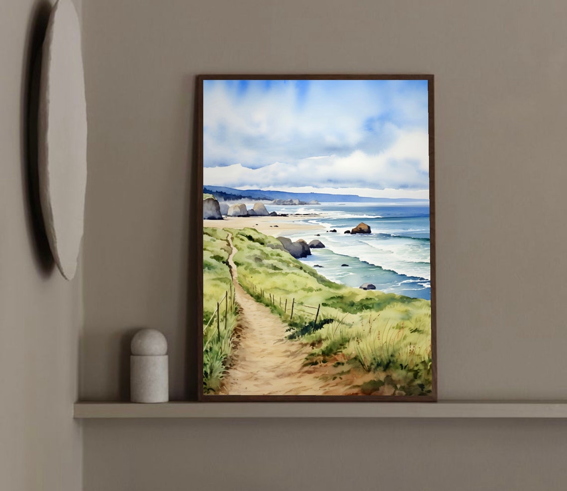 Coastal Trail Bluffs Ocean Beach Sea Stacks Watercolor Scenery Poster - Image 3