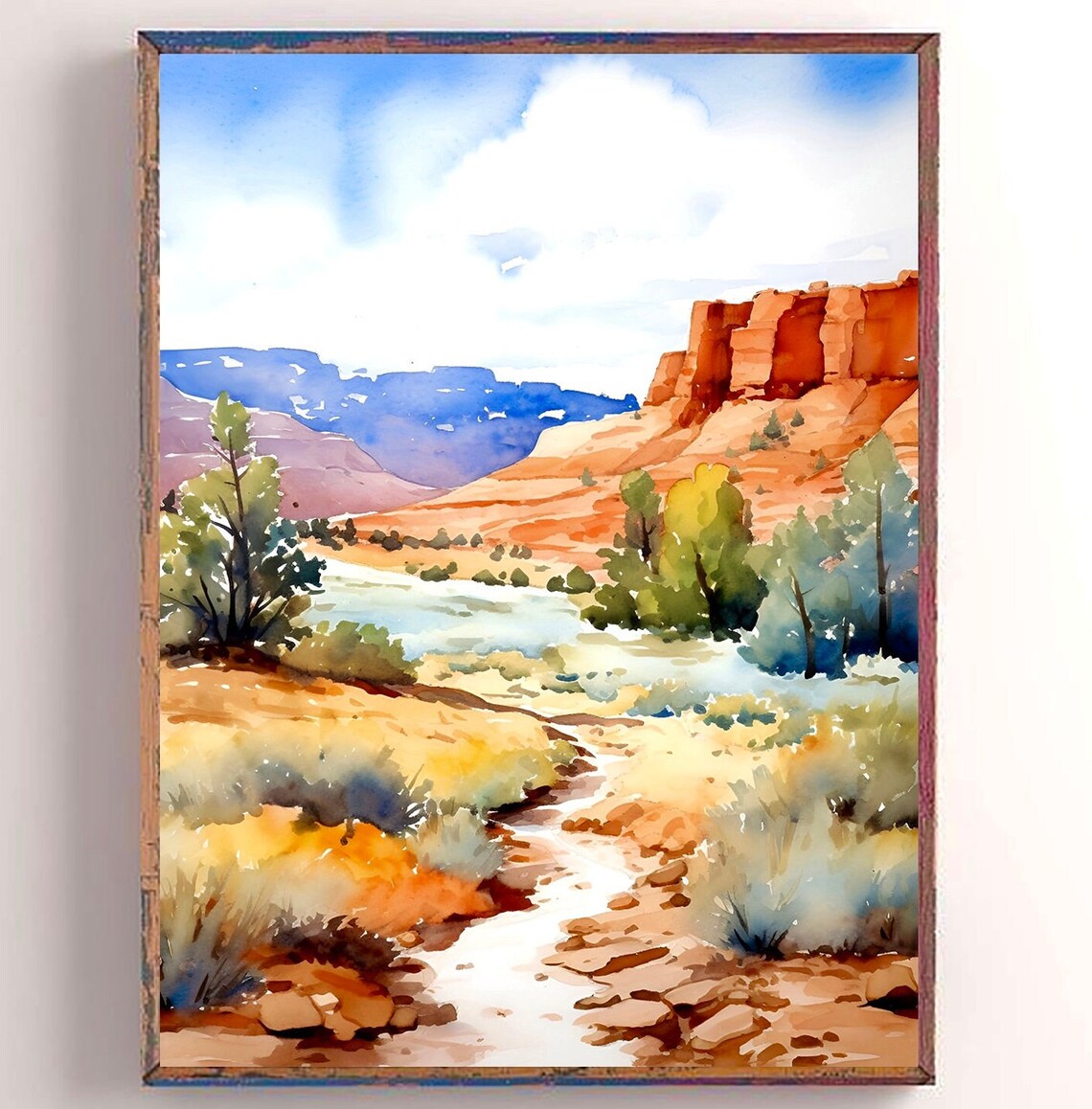 Zion National Park Print Utah Travel Wall Art Mountains River Watercolor Painting National Parks Traveler Gift Utah Mountains Poster