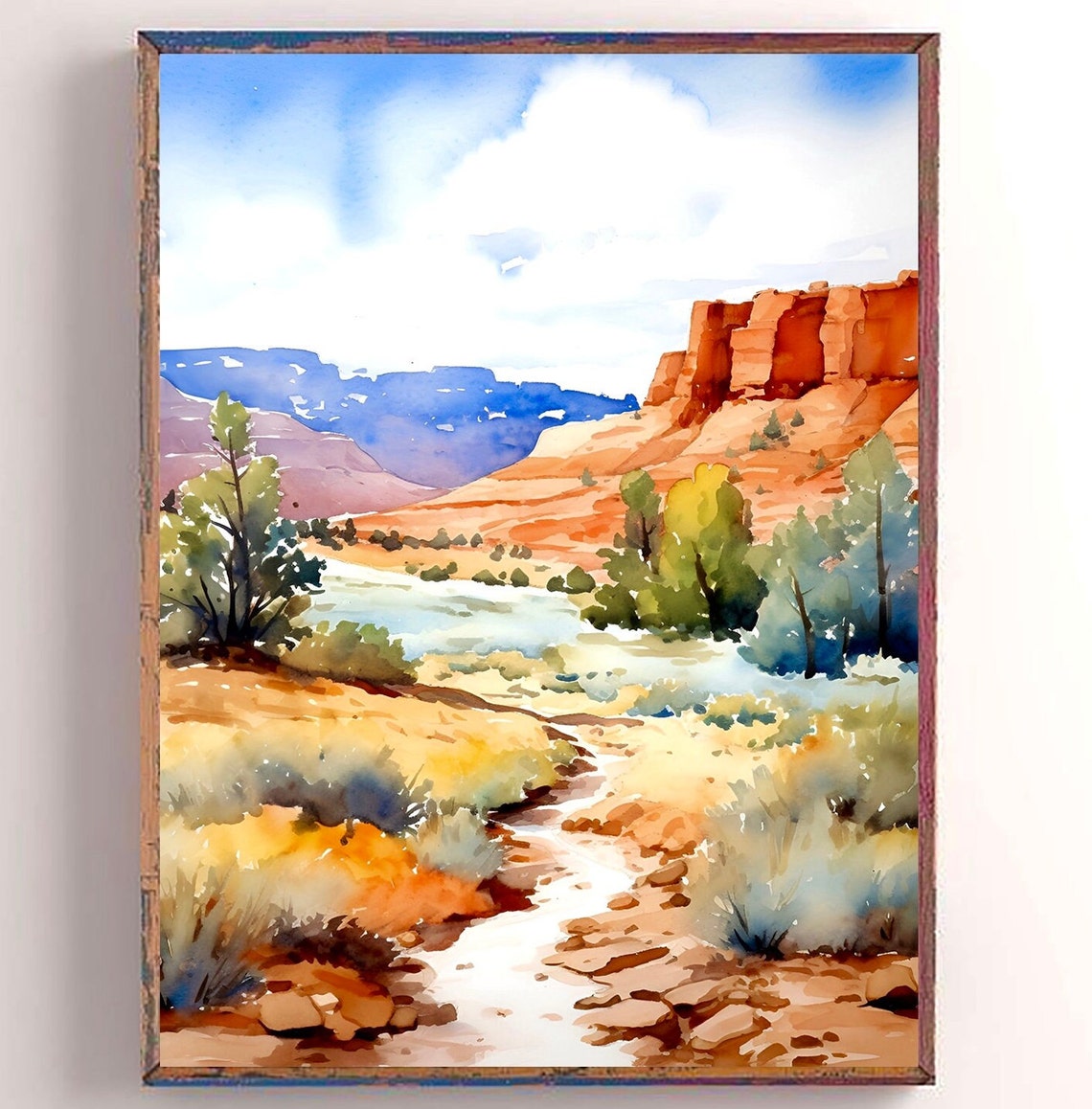 Zion National Park Red Rock Canyon River Watercolor Utah Art Poster