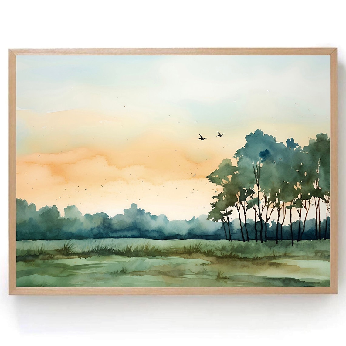 Abstract Sunrise Forest Watercolor Landscape Art Print
