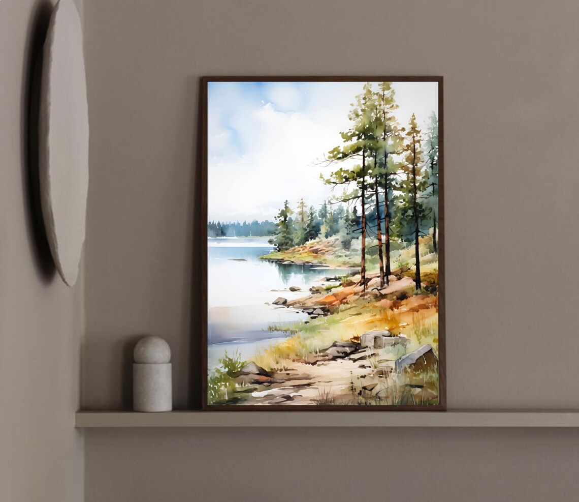 Stockade Lake Watercolor South Dakota Art Print Foggy Calming Forest Lake Landscape Wall Art Custer State Park Nature Travel Gift - Image 2