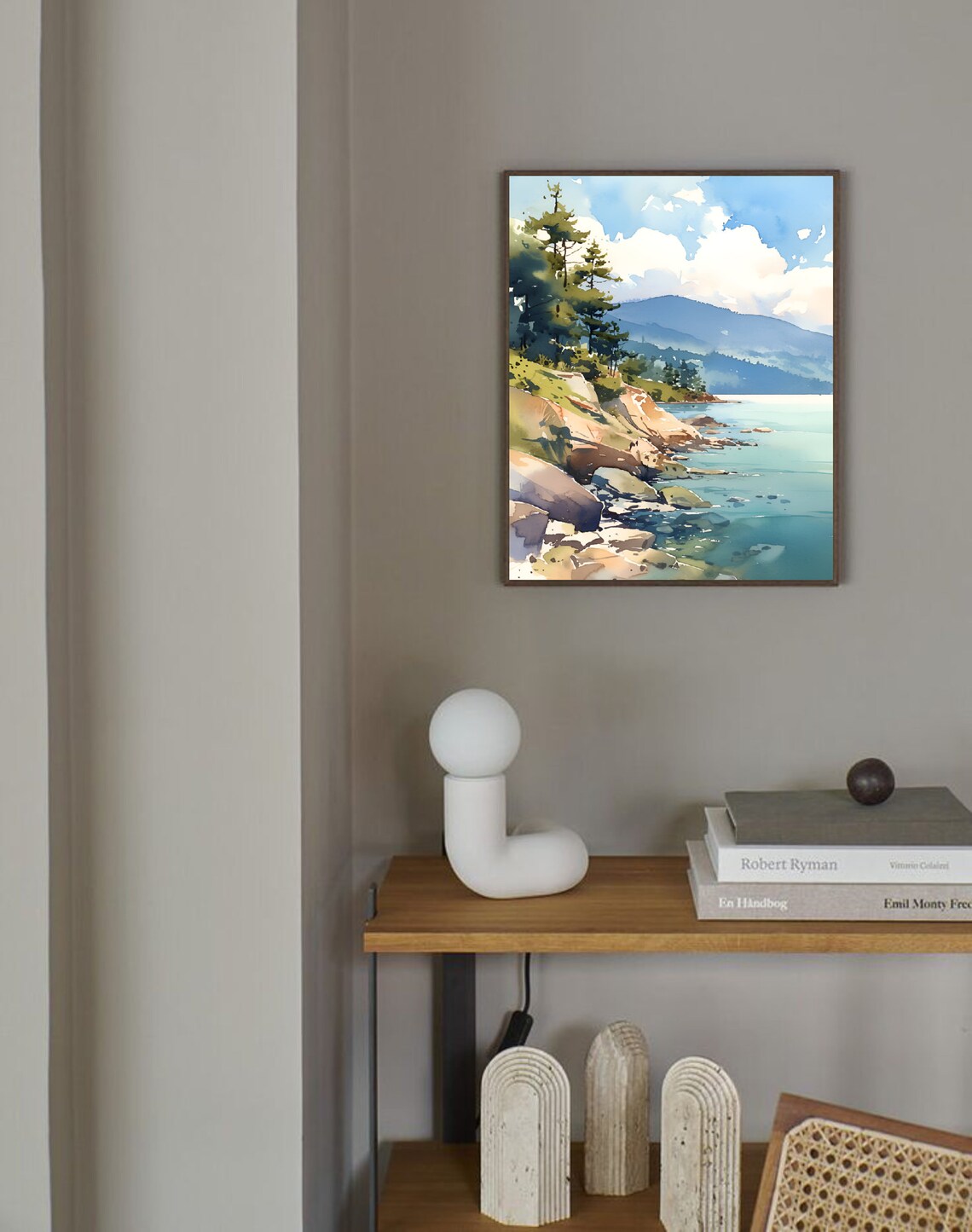 Okanogan River Washington Rocky Shore Pines Watercolor Poster - Image 3