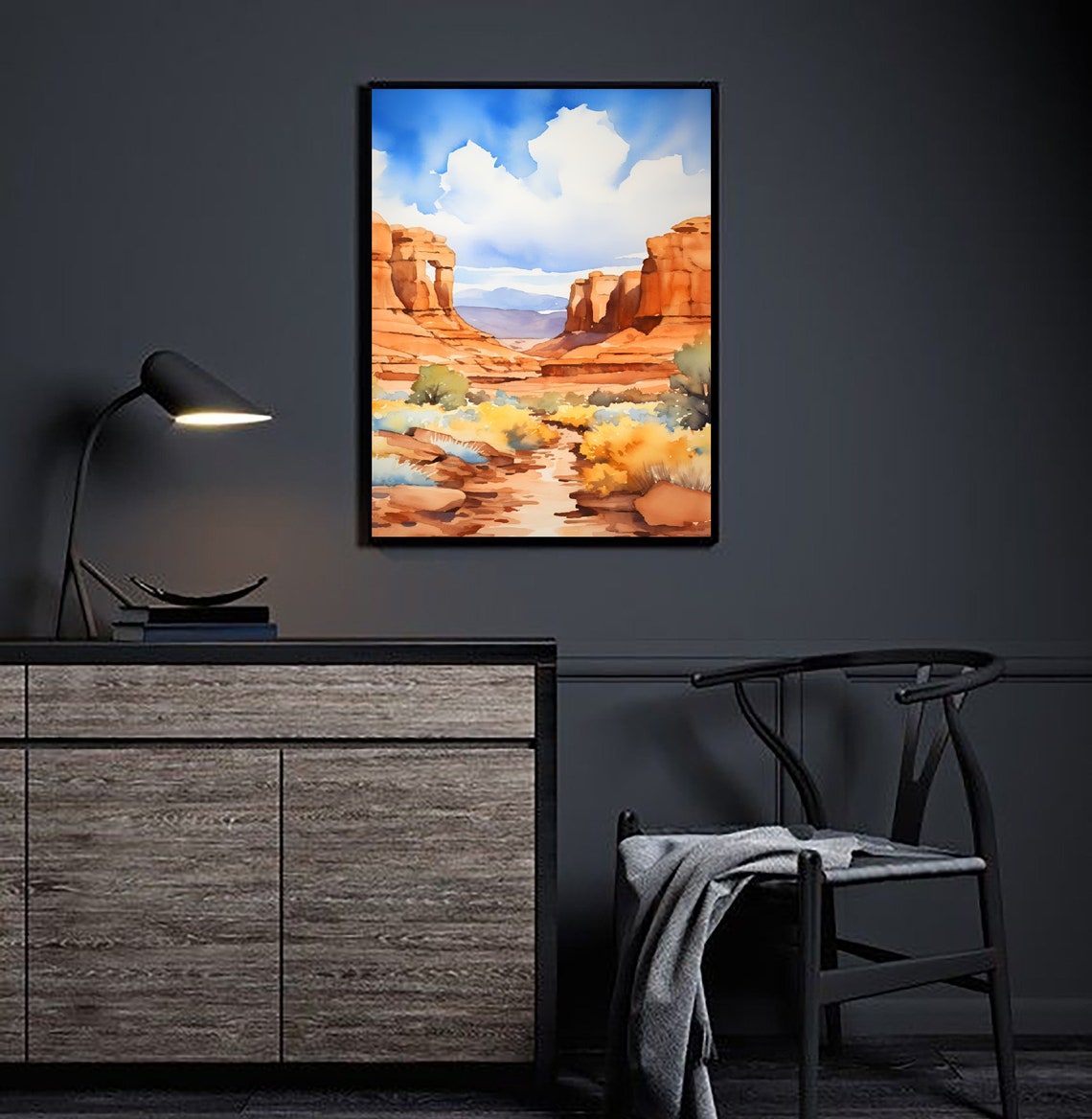 Goblin Valley Utah Red Rock Canyon Trail Path Watercolor Poster - Image 2