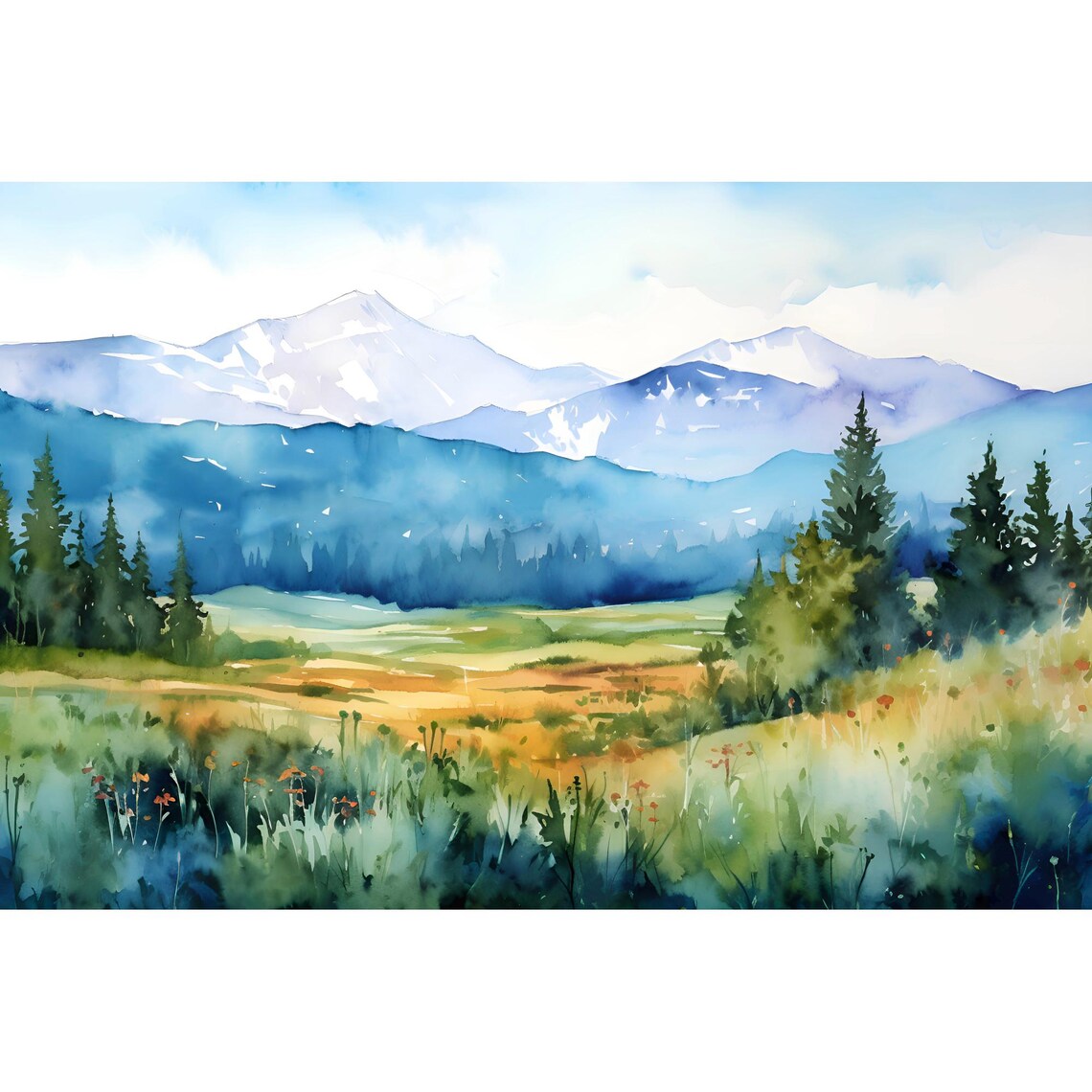 Uinta Mountains Watercolor Poster, Utah Wildflowers
