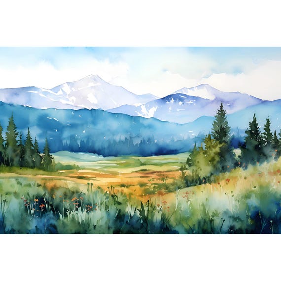 Uinta Mountains Watercolor Poster, Utah Wildflowers