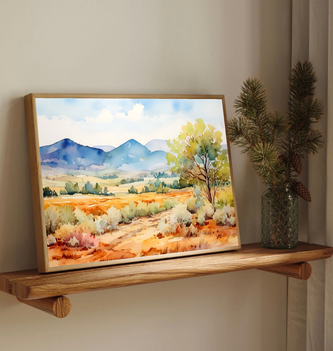 Las Cruces Mountain Valley Painting New Mexico Mountains Landscape Art Meadow Watercolor Print Panoramic Wall Art - Image 2