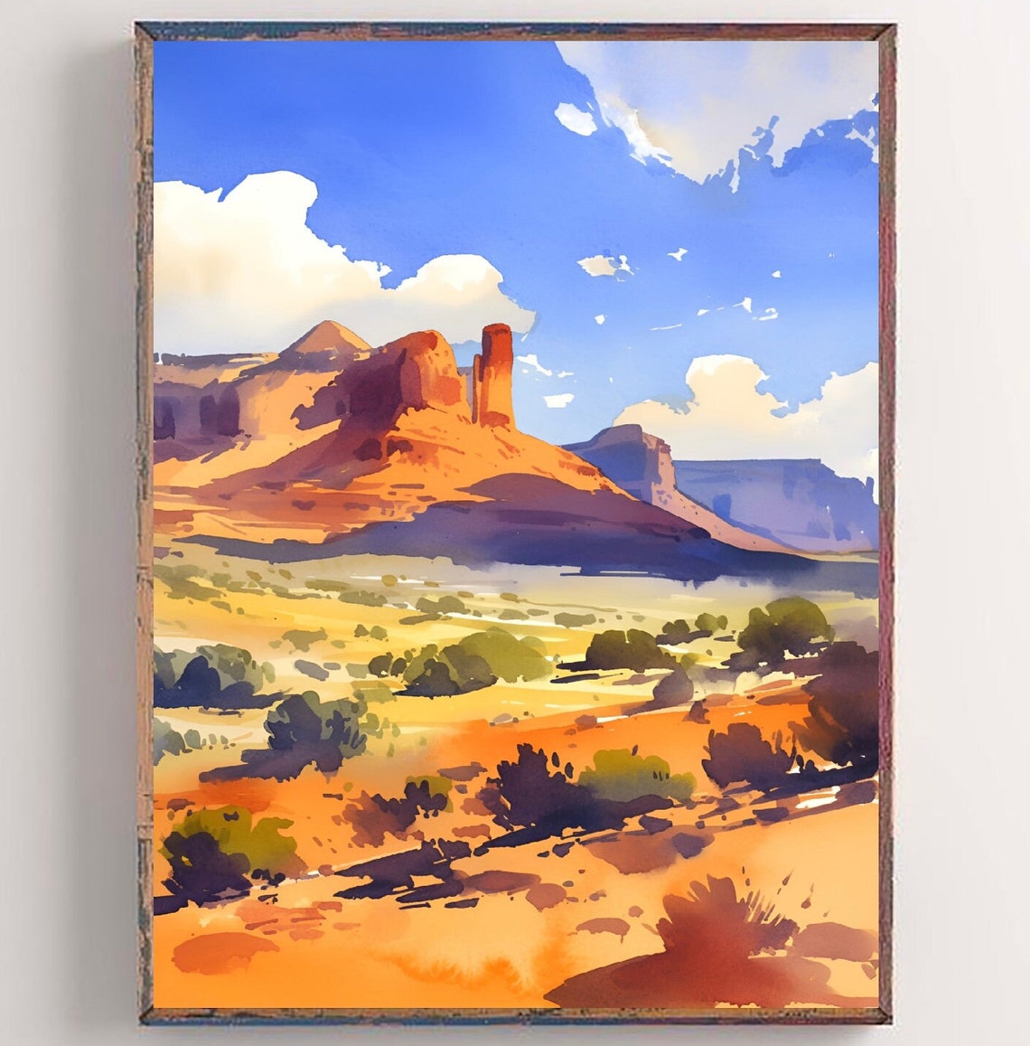 Monument Valley Utah Sunset Red Buttes Desert Watercolor Poster