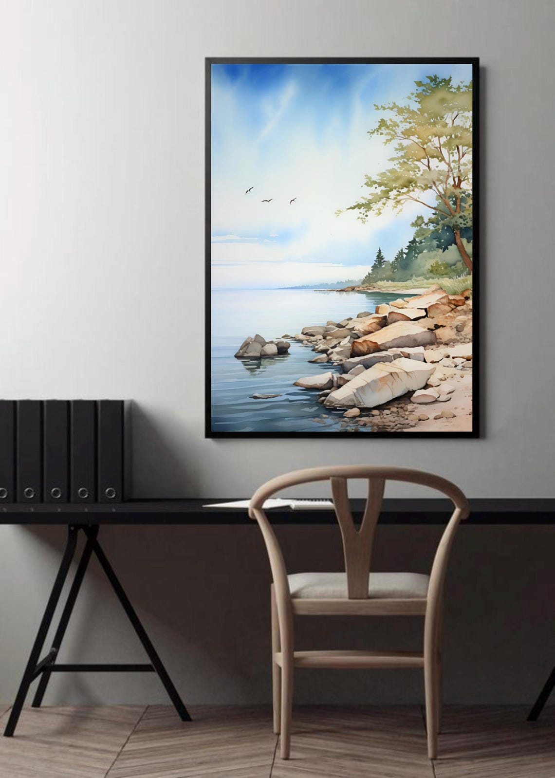 St Lawrence River New York Rocky Shore Watercolor Landscape Poster - Image 4