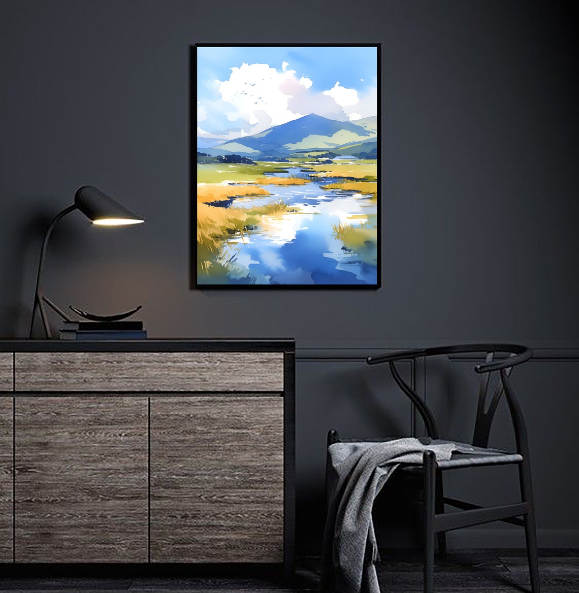 Shannon River Painting Ireland Watercolor Landscape Art Print Irish Mountain Wall Art Green Field Art County Limerick Travel Poster - Image 2