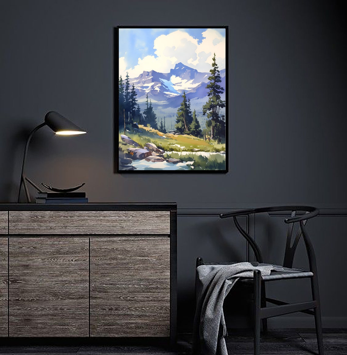 Mount Rainier Painting Cascade Range Watercolor Landscape Misty Forest Art Print Washington Mountain Artwork Pine Trees Wall Art - Image 3