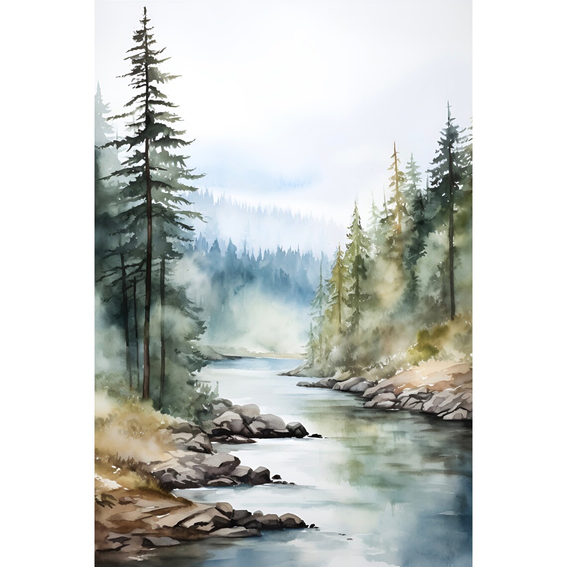 Willamette River Green Watercolor Art Print, Oregon