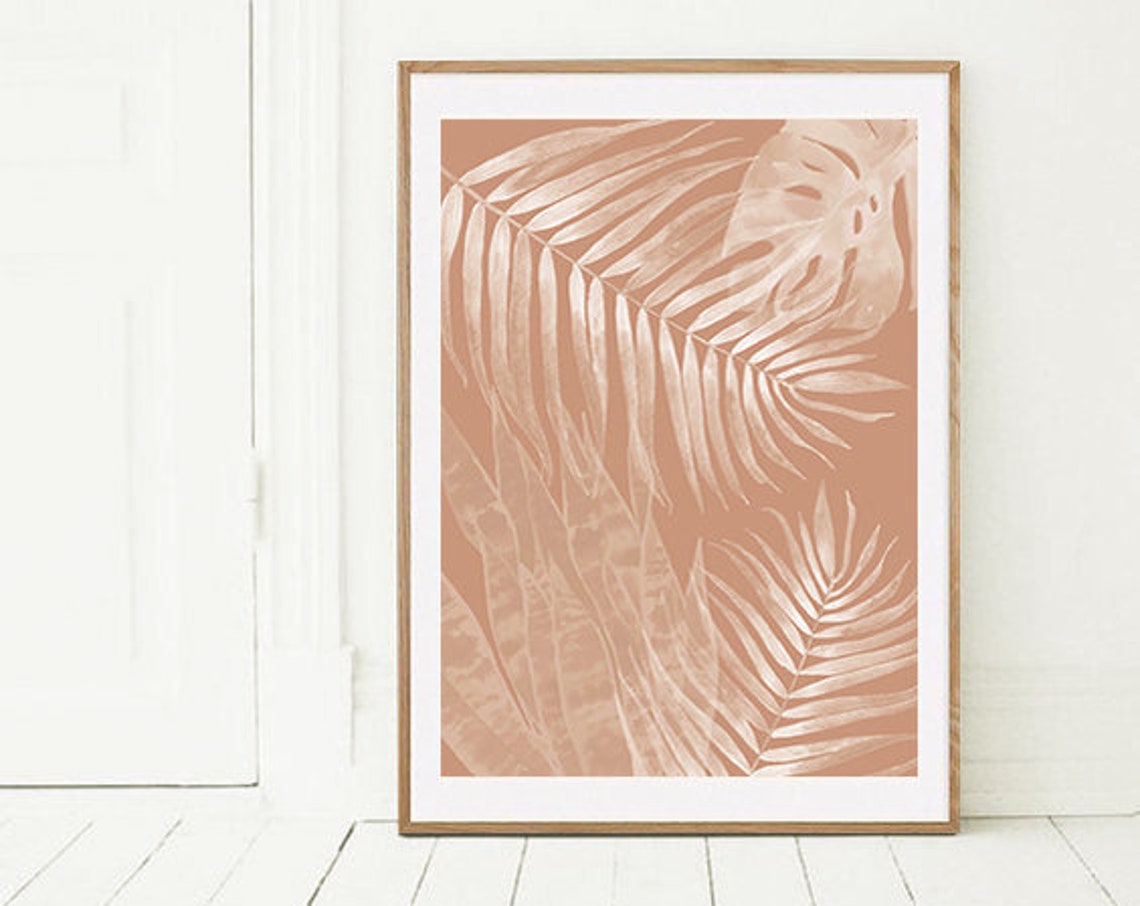 Coral White Tropical Palm Leaves Botanical Boho Minimalist Wall Poster - Image 3