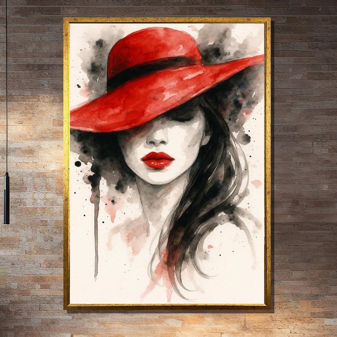 Red Hat Woman Portrait, Watercolor Art Print