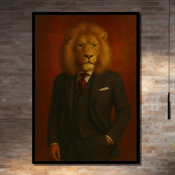 Sophisticated Lion In Business Suit, Office Wall Art