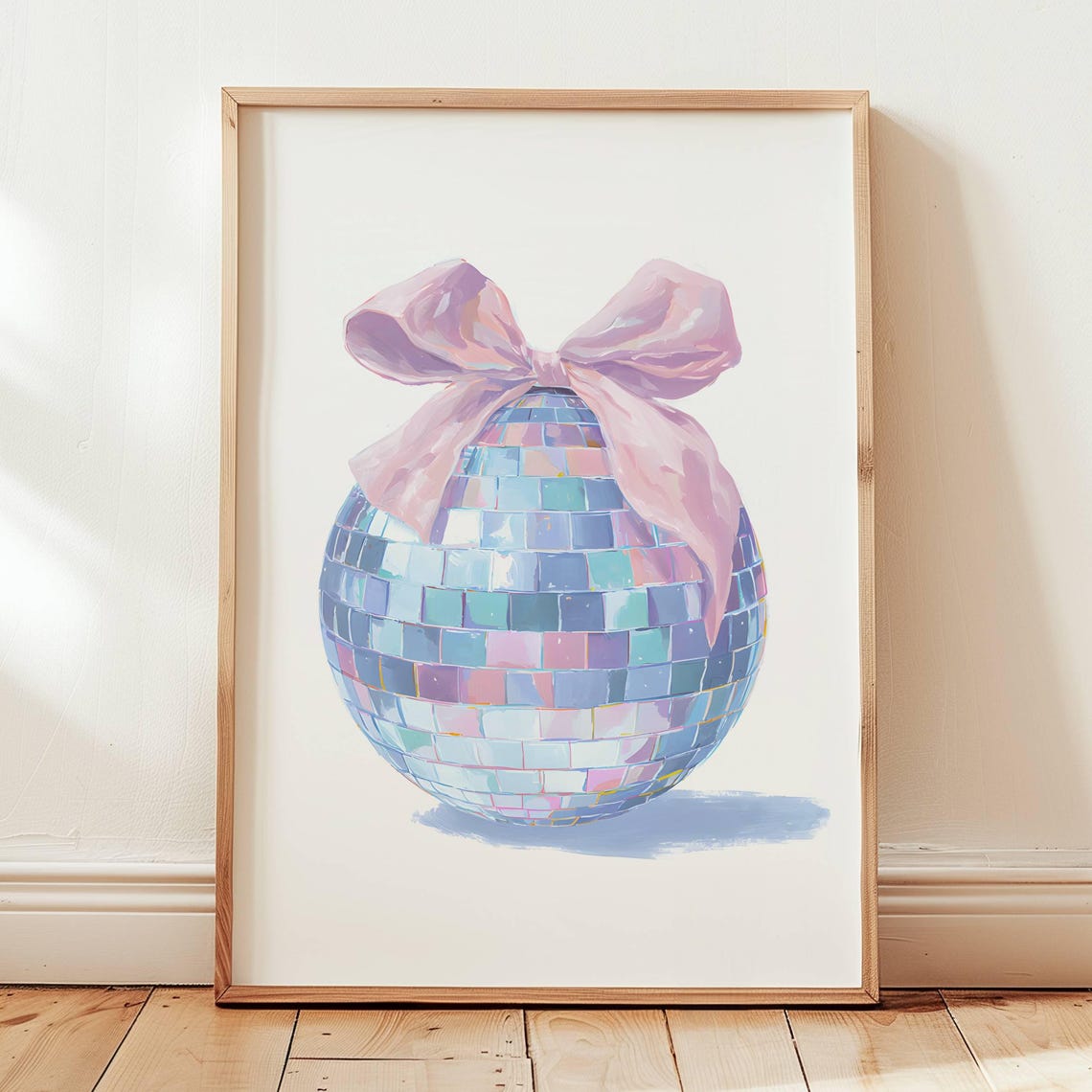 Pink Bow Disco Ball Mirrorball Coquette Dorm Room Wall Poster
