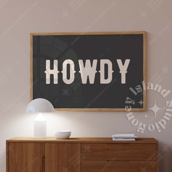 Howdy Western Typography Poster Black Retro Cowboy Lettering Minimal Decor
