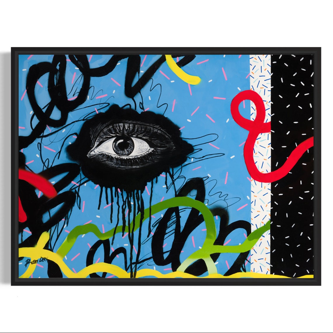 501 Eye Surreal Pop Art Black Eye Blue Doodle Abstract Poster