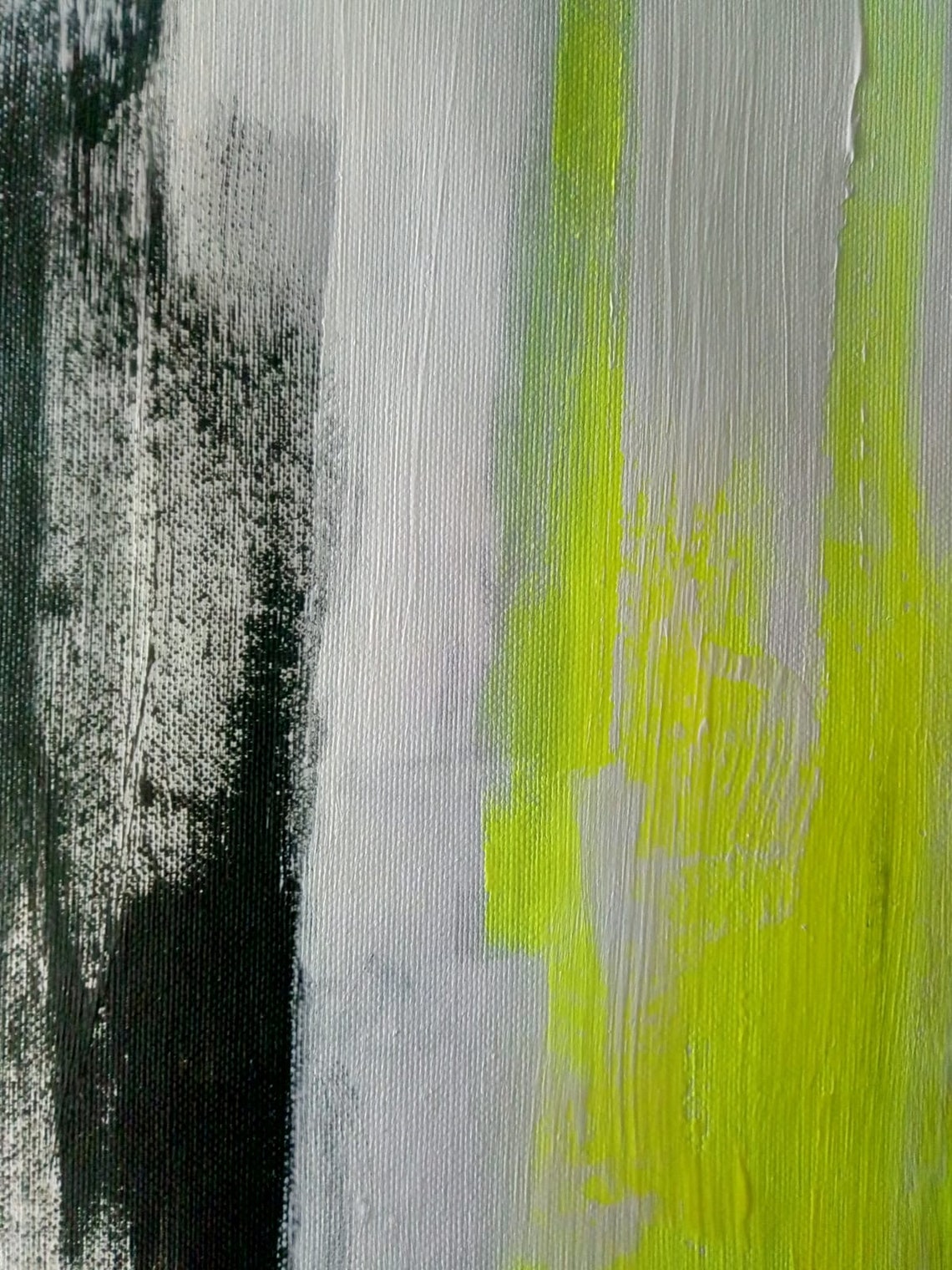 Neon Lime Green Streak on Black White Moody Abstract Art Print - Image 2