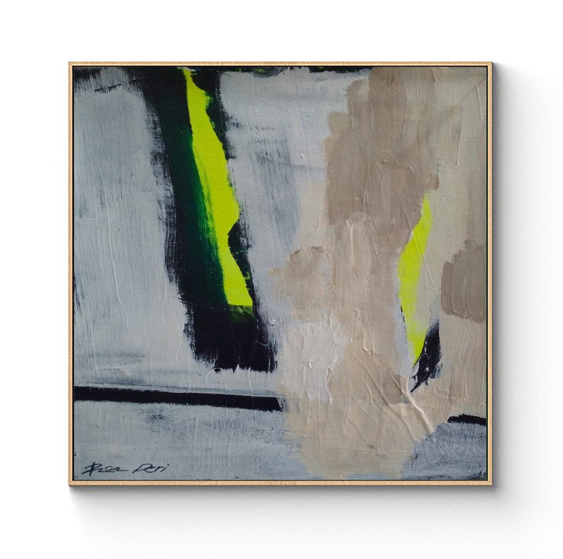 Minimalist Gray With Neon Lime Streak Contemporary Art Poster - Image 4
