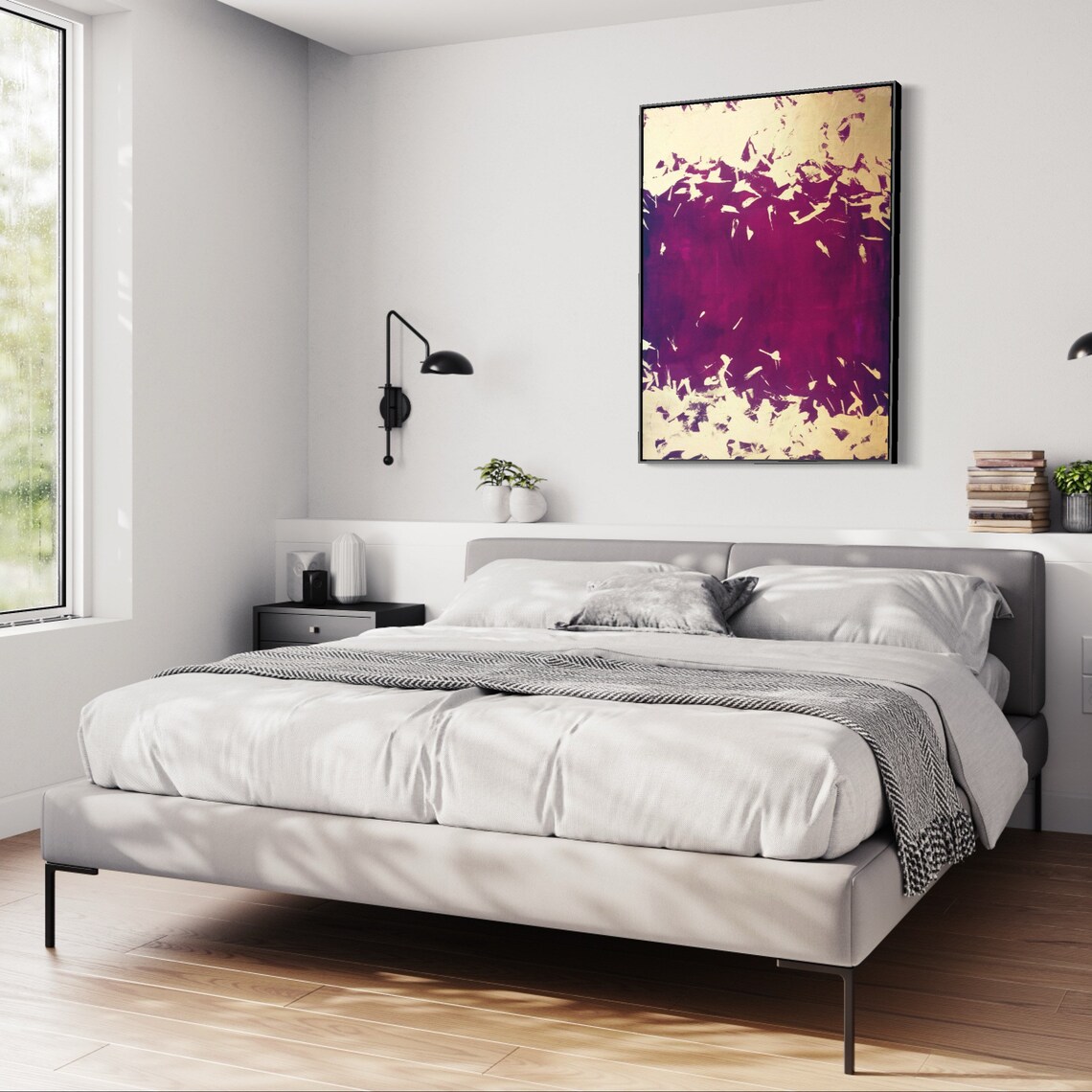 Gold Leaf Purple Abstract Wall Art Print, Large - Image 5